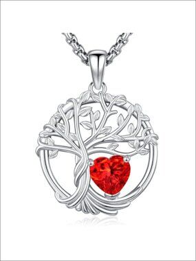 Sterling Silver Plated Tree of Life Heart Birthstone Necklace